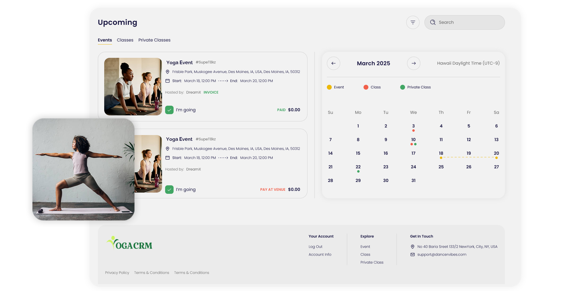 YogaCRm software dashboard on laptop