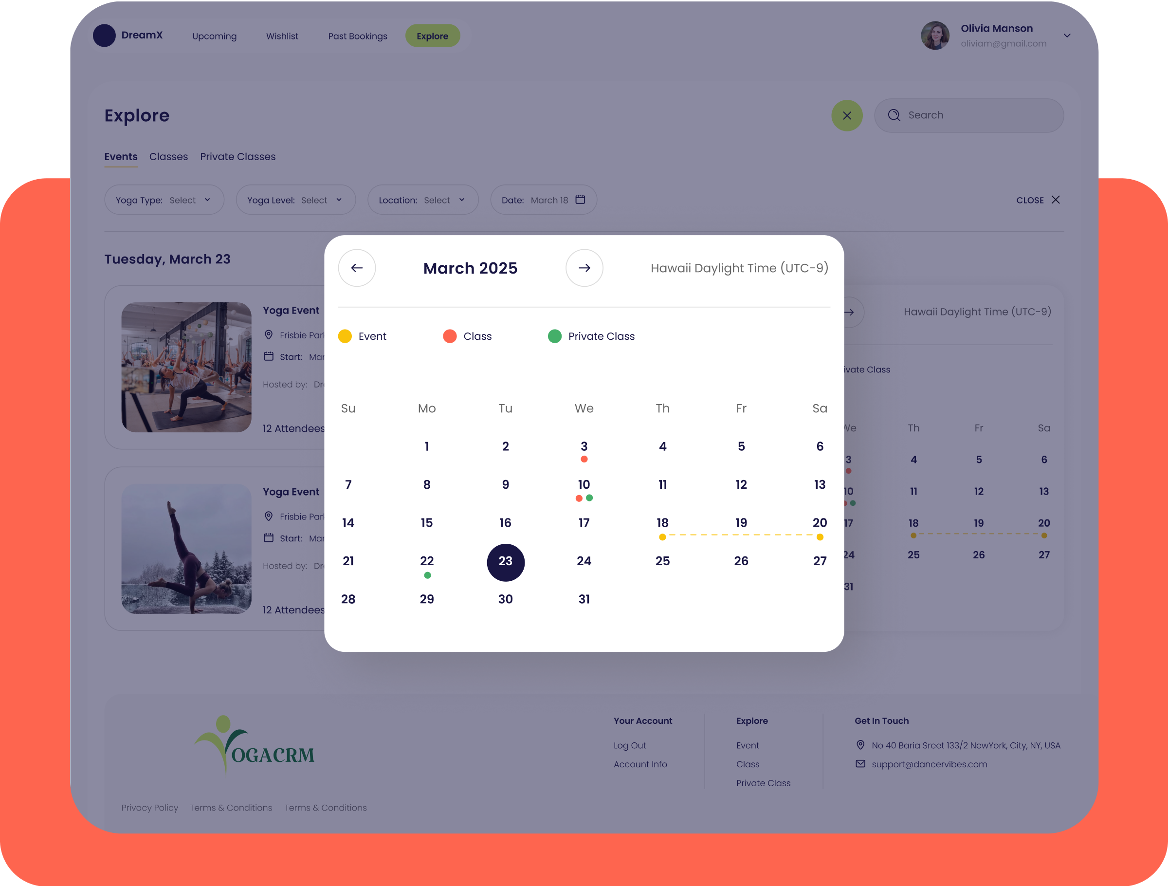 YogaCRM scheduling interface