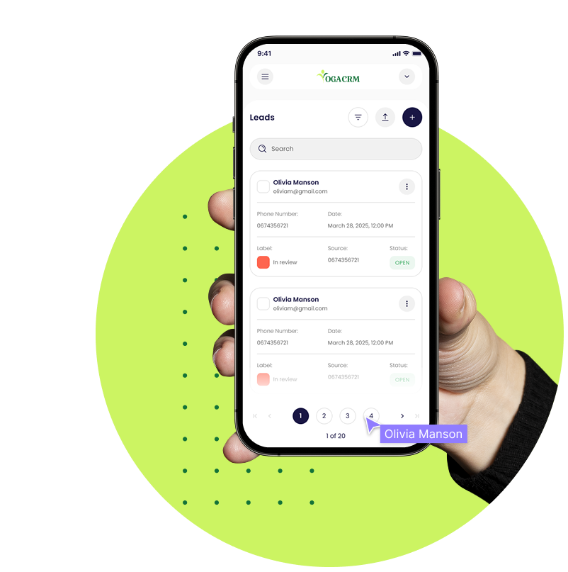 Mobile app interface with lead management features