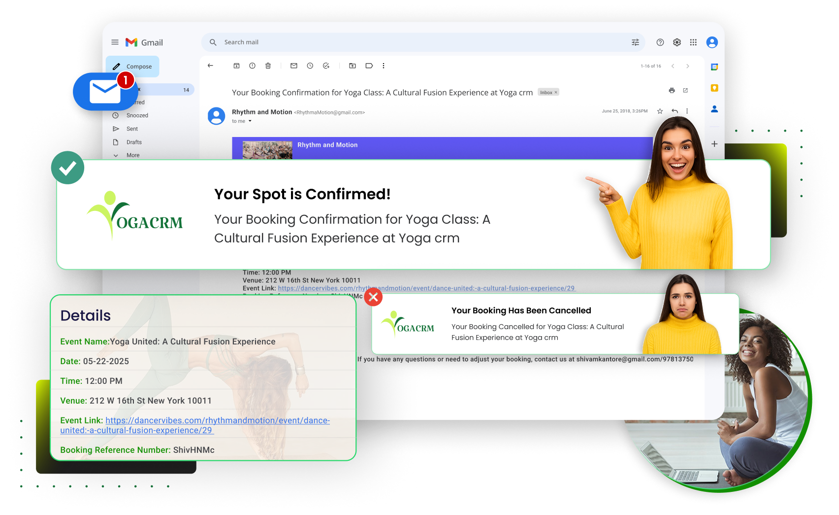 YogaCRM software dashboard on laptop